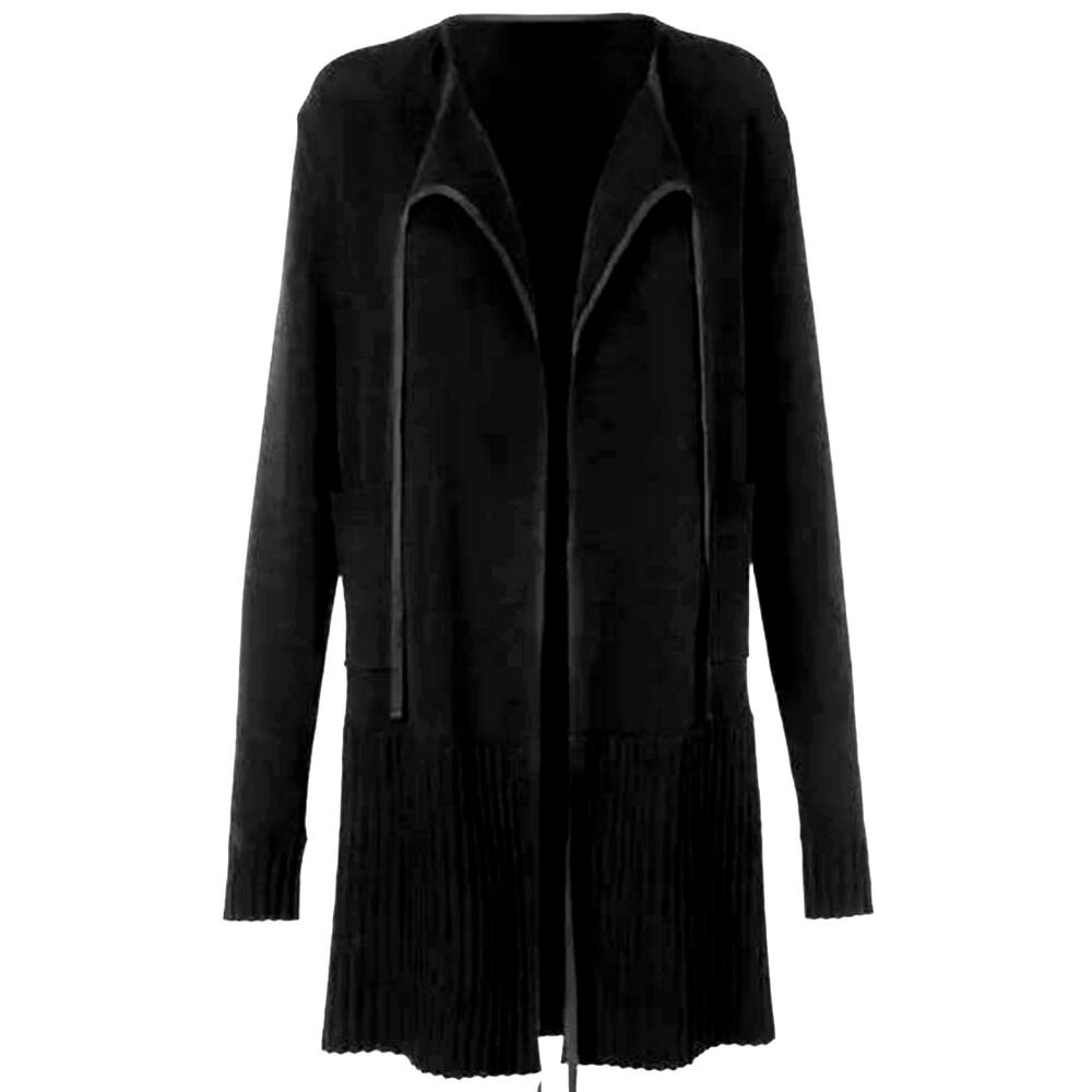 Cabi Size M ATC Offhand Cardigan Sweater Long Tie Neck 5827 Knit Black - Picture 2 of 11